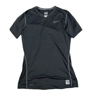 Nike Pro Fitted Top Womens V Neck Small Black T Shirt Performance Active